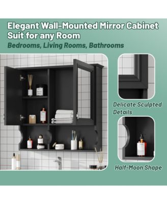 30'' Mirror Medicine Cabinet with Open Shelves, Doors & Adjustable Shelf for Bathroom Storage
