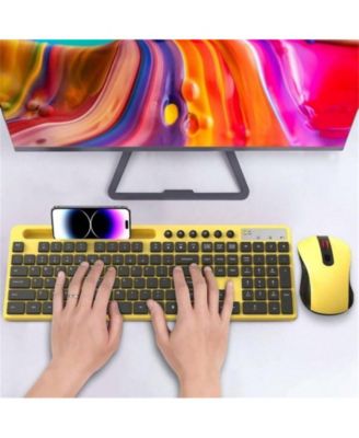 Wireless Keyboard & Mouse Combo, 2.4G, Silent 6-Button Mouse, Phone/Tablet Holder, Compatible, Yellow