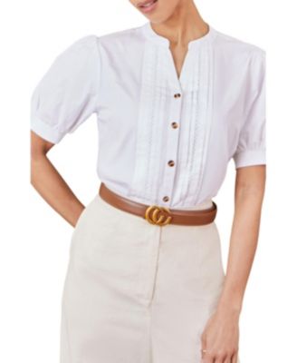 Women's Cotton Pleated Short Sleeve Shirt
