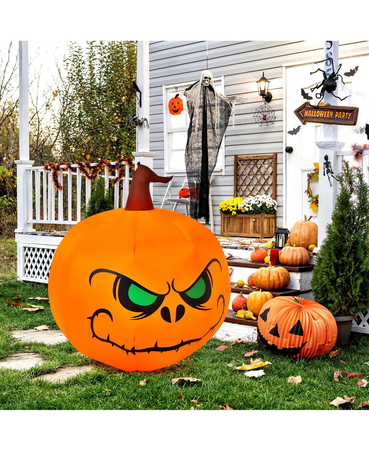 Детская игрушка Costway 4 FT Halloween Inflatable Pumpkin Large Blow up with Build-in LED, цвет: Оранжевый — фото 2