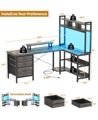 59'' W L-Shaped Computer Desk with Tall Hutch,Corner Desk