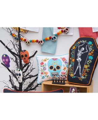 Dancing Halloween Skeleton Floral Flowers 100% Cotton Accent Pillow 12.5" x 18"