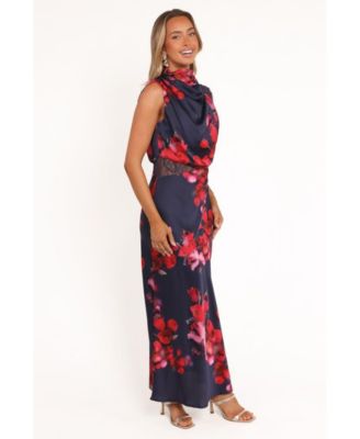 Women's Anabelle Halter Neck Lace Maxi Dress - Navy Floral XL