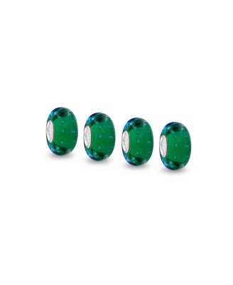 .925 Sterling Silver Murano Glass Ocean Blue Bubble Spacer Charm Bead for Bracelet (Set of 4)