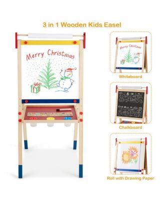 All-in-One Wooden Kid's Art Easel Height Adjustable Paper Roll