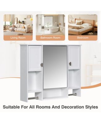 35'' x 28'' Modern Wall Mounted Bathroom Storage Cabinet with Mirror & Towel Bar