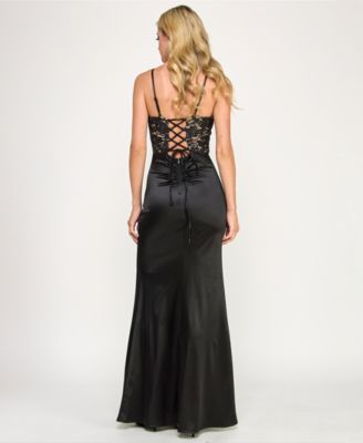 Juniors' V-Neck Lace-Up Gown