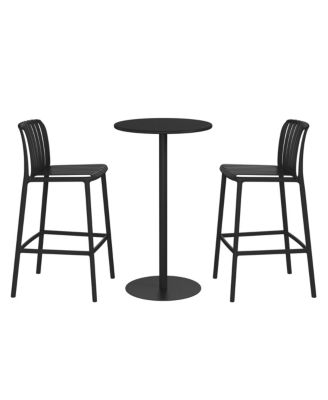 3-Piece Patio Adjustable Bar Table with Stackable Patio Bar Stools