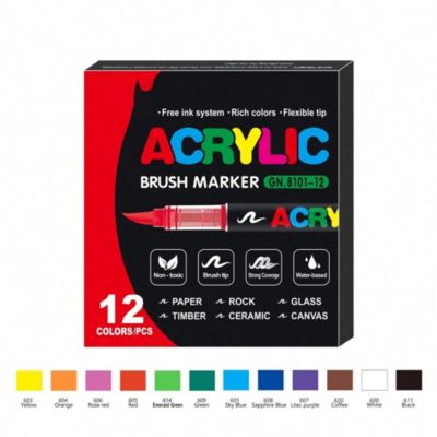 12 Colors Direct Liquid Acrylic Marker Pens, Drawing Drawing Color Soft-Head Marker, Waterproof Body Painting Brush for Students