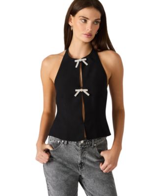 Women's Rhinestone Bow Halter Neck Top