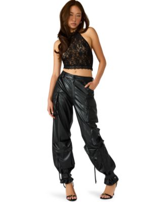 Women's Vegan Leather Duo Faux Leather Baggy Fit Duo Pants