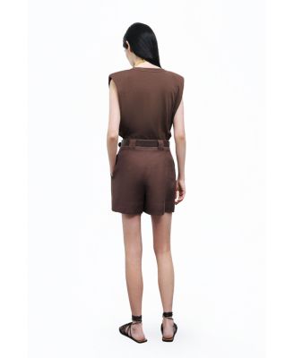 Women's Belted Linen Mini Shorts