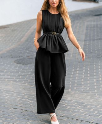 Women's Elegant Matching Set with Belted Top