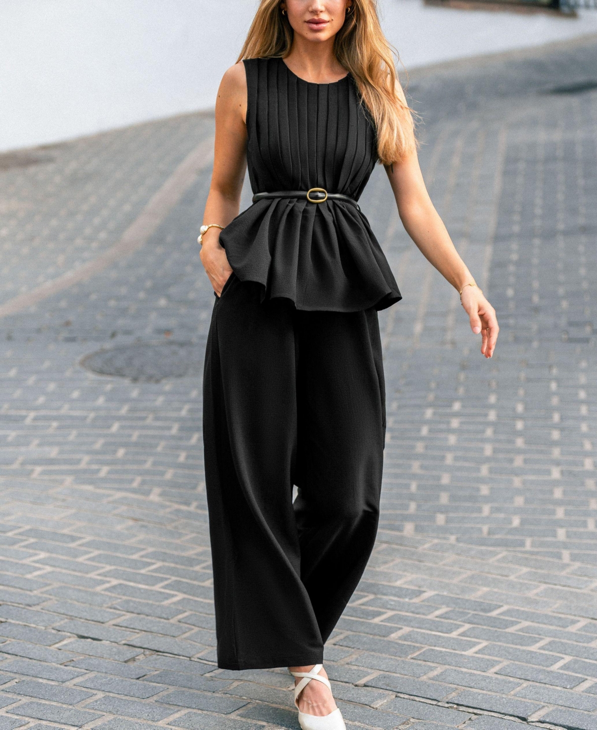Cupshe Women's Elegant Matching Set with Belted Top
