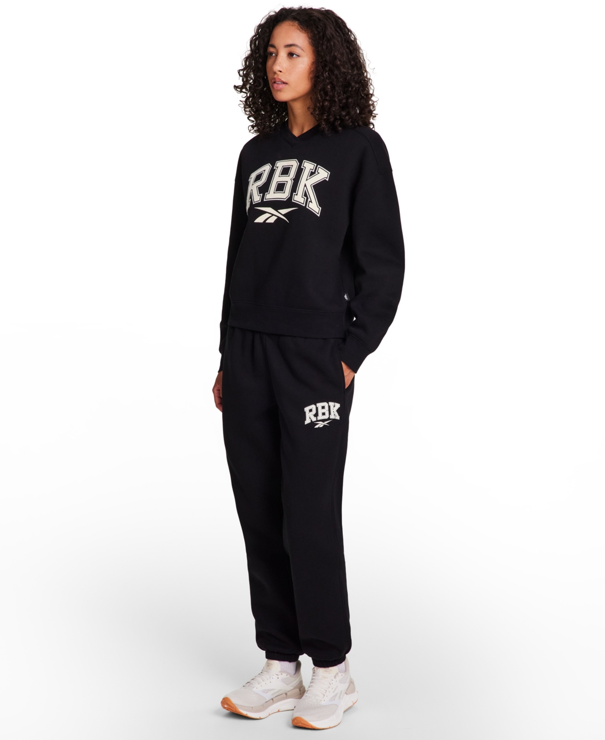 Reebok Women's New Heritage Varsity V-neck Sweatshirt In Black