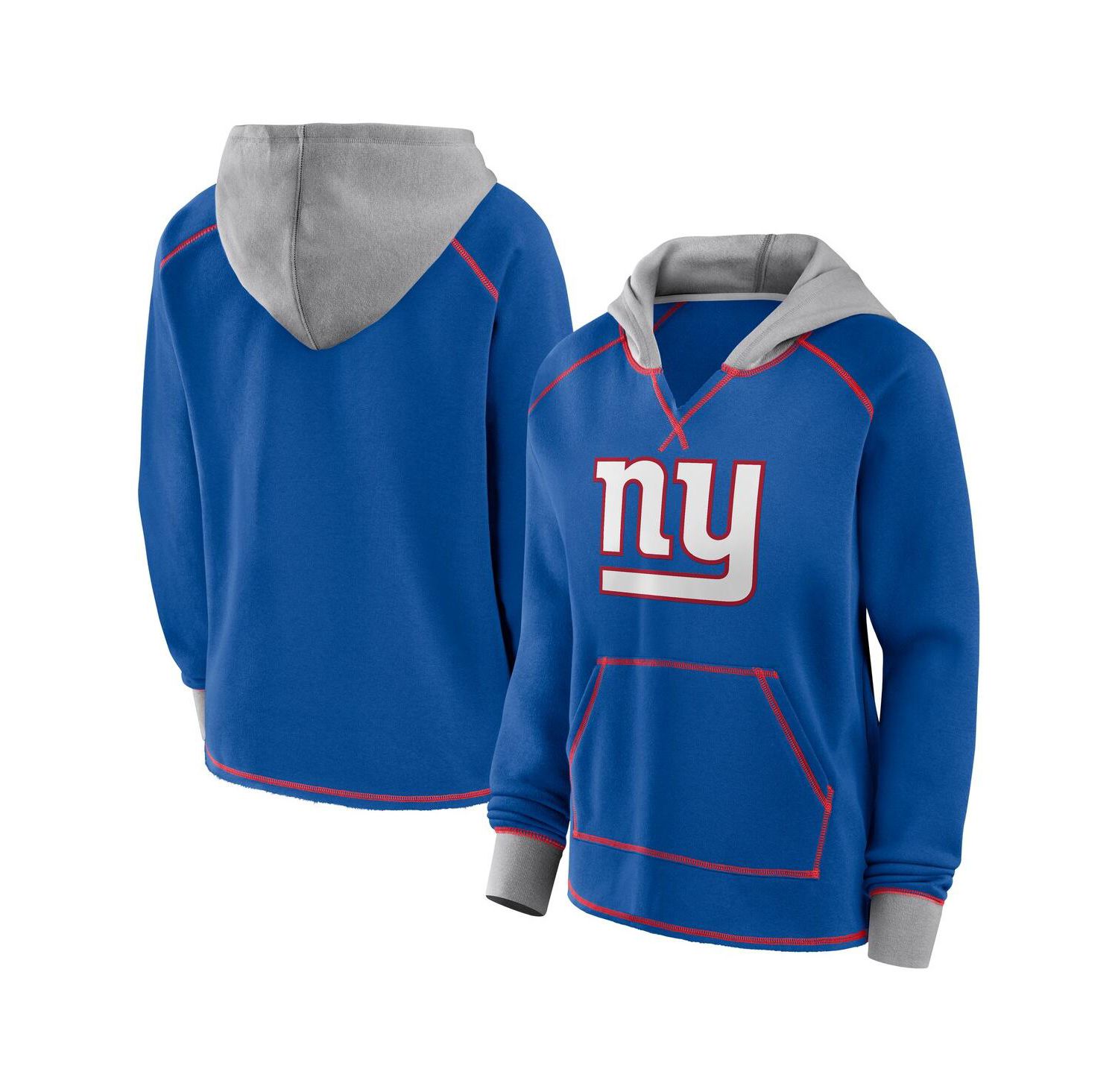Women's Royal New York Giants Boom Fleece Pullover V-Neck Hoodie