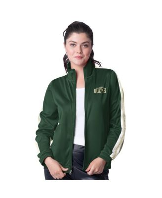 G-III 4Her by Carl Banks - Women's Hunter Green/Cream Milwaukee Bucks Rebel Sequin Bling Full-Zip Track Jacket