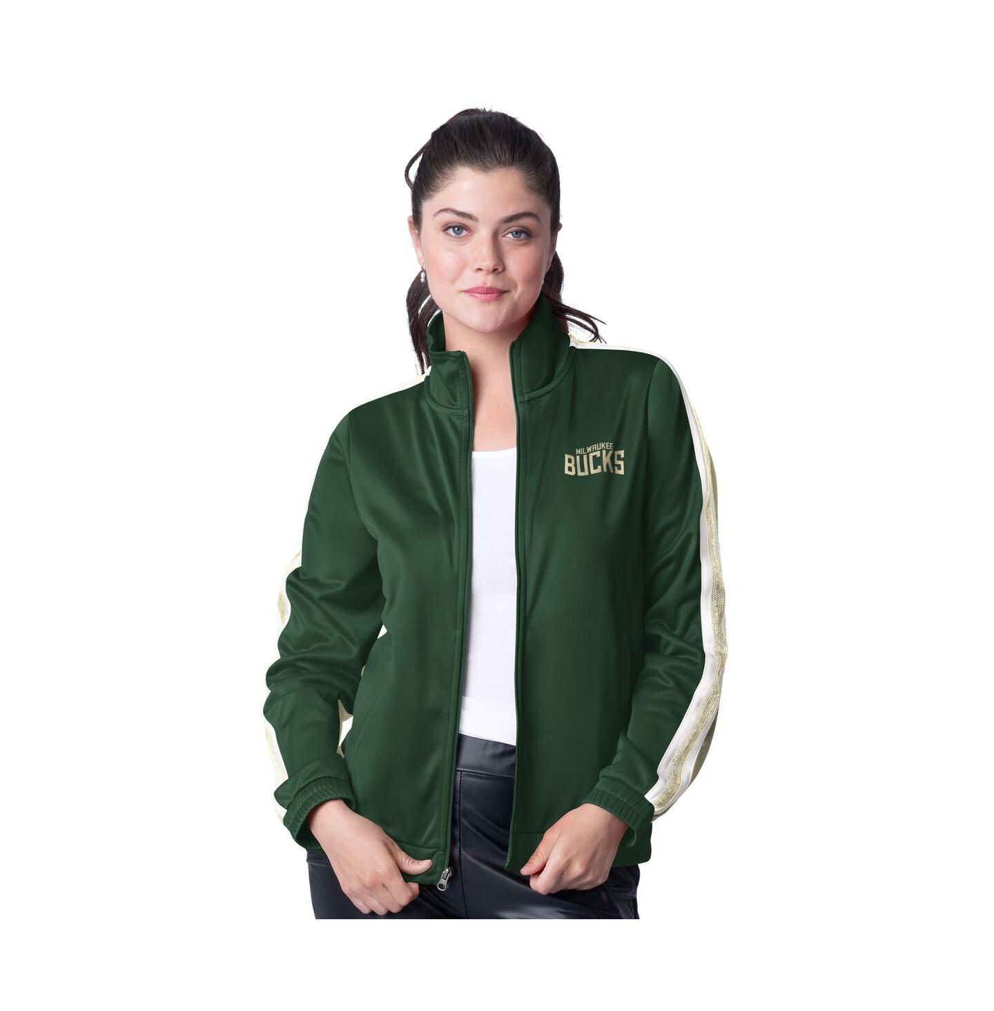 Женская куртка G-III 4Her by Carl Banks Hunter Green/Cream Milwaukee Bucks Rebel Sequin Bling Full-Zip Track Jacket — фото 1
