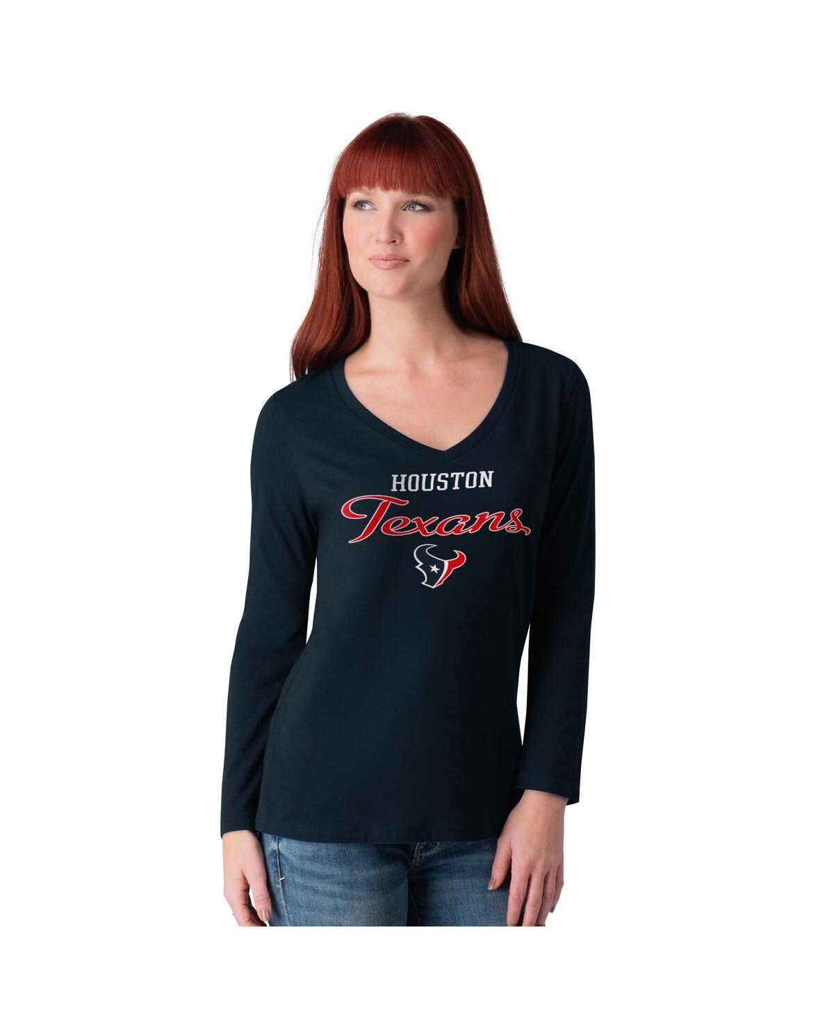 G-iii 4her By Carl Banks Women's Navy Houston Texans Post Season Long Sleeve V-neck T-shirt In Animal Print