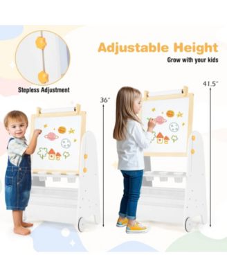 4-in-1 Kids Art Easel with Stool with Magnetic Whiteboard Chalkboard & Paper Roll