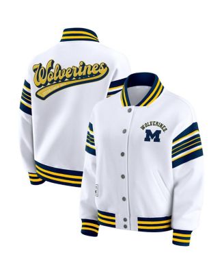 WEAR by Erin Andrews - Women's White/Navy Michigan Wolverines Satin Stitch Full-Snap Fleece Sweatshirt Jacket