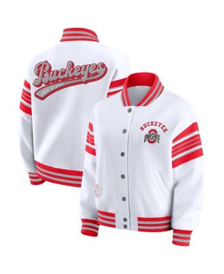 WEAR by Erin Andrews - Women's White/Scarlet Ohio State Buckeyes Satin Stitch Full-Snap Fleece Sweatshirt Jacket