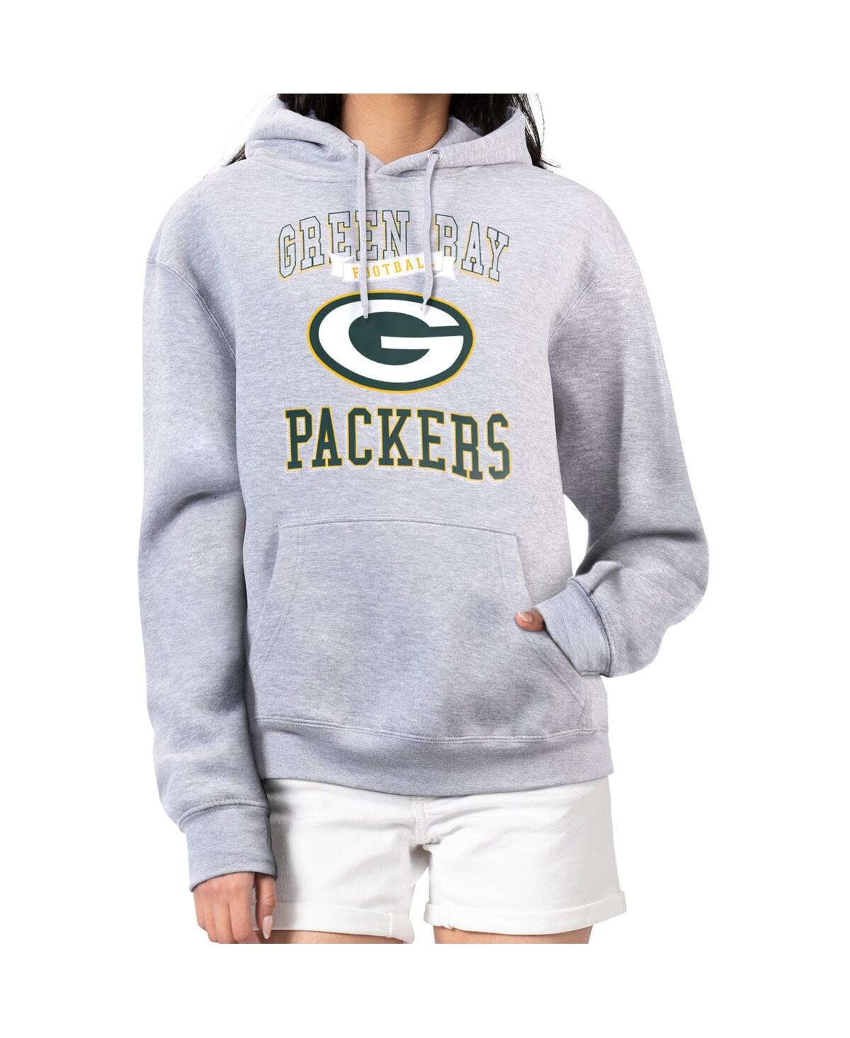 G-iii 4her By Carl Banks Women's Heather Gray Green Bay Packers Team Logo Graphic Fleece Tri-blend Pullover Hoodie