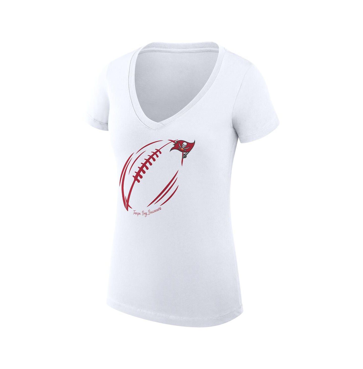 Женская футболка G-III 4Her by Carl Banks White Tampa Bay Buccaneers Super-Slim Fit Lightweight Subtle Football V-Neck — фото 2