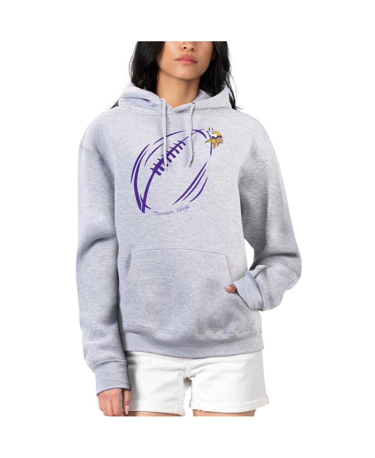 G-iii 4her By Carl Banks Women's Heather Gray Minnesota Vikings Football Logo Fleece Tri-blend Pullover Hoodie