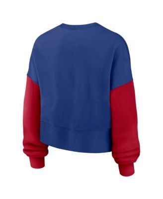 Women's Royal New York Giants Oversized Color-Block Pullover Sweatshirt