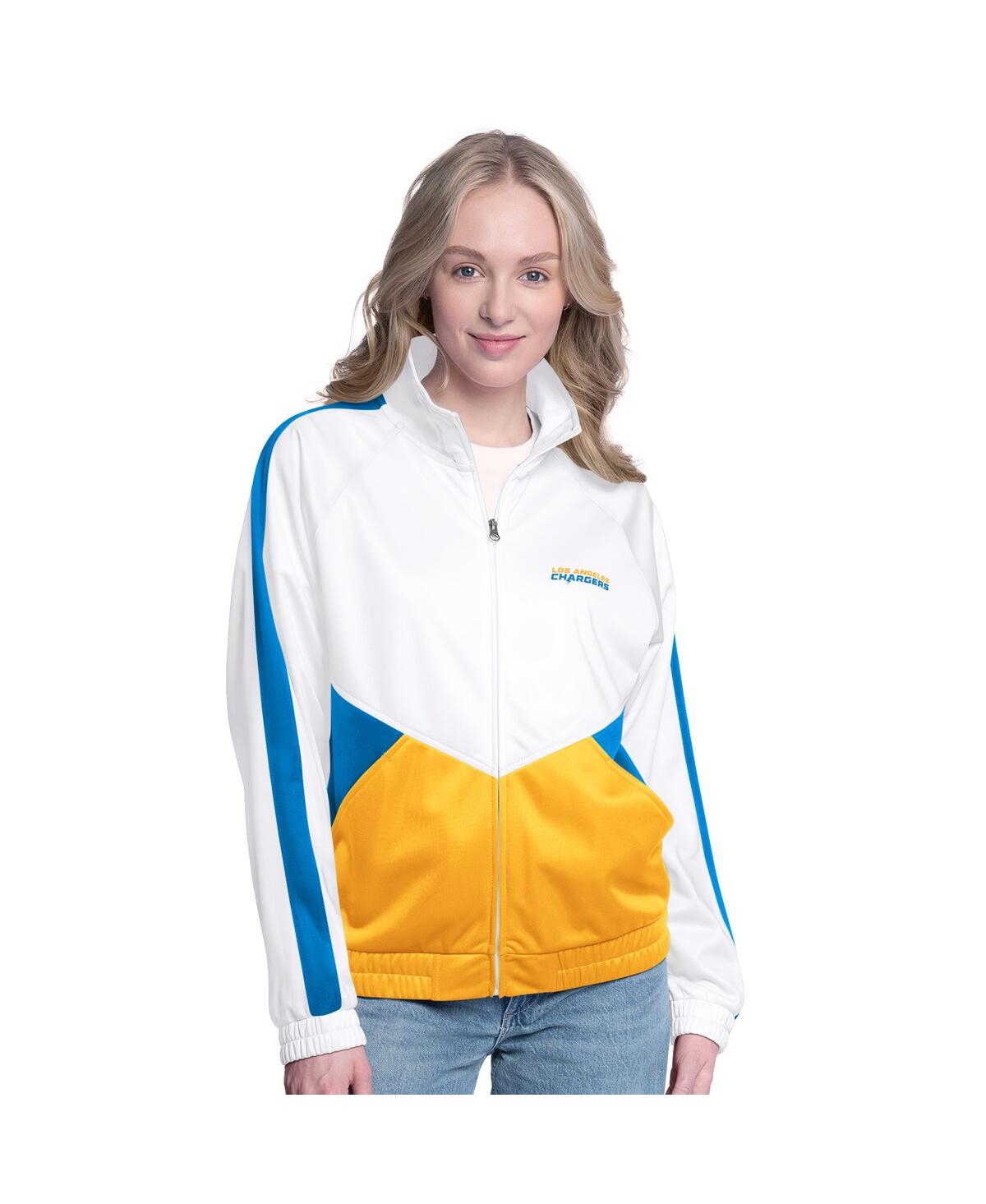 G-iii 4her By Carl Banks Women's White/powder Blue Los Angeles Chargers Rally Rhinestone Full-zip Track Jacket In Multi