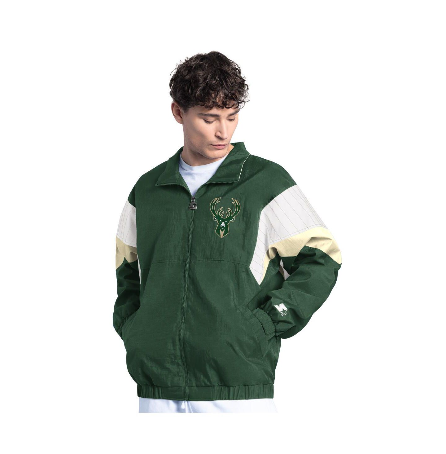 Мужская куртка Starter Hunter Green Milwaukee Bucks Yard Line Full-Zip — фото 1