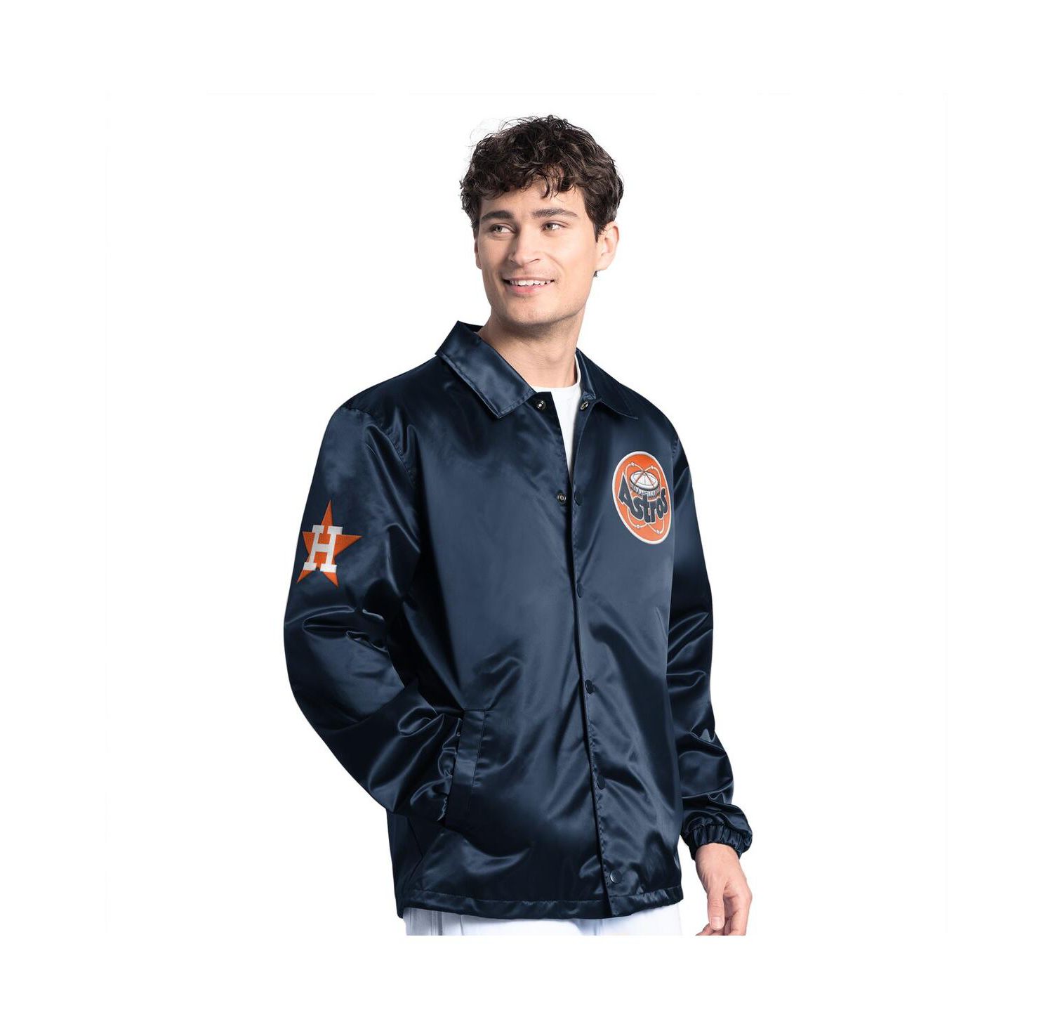 Men's Navy Houston Astros Cooperstown Collection Point Man Full-Snap Coaches Jacket