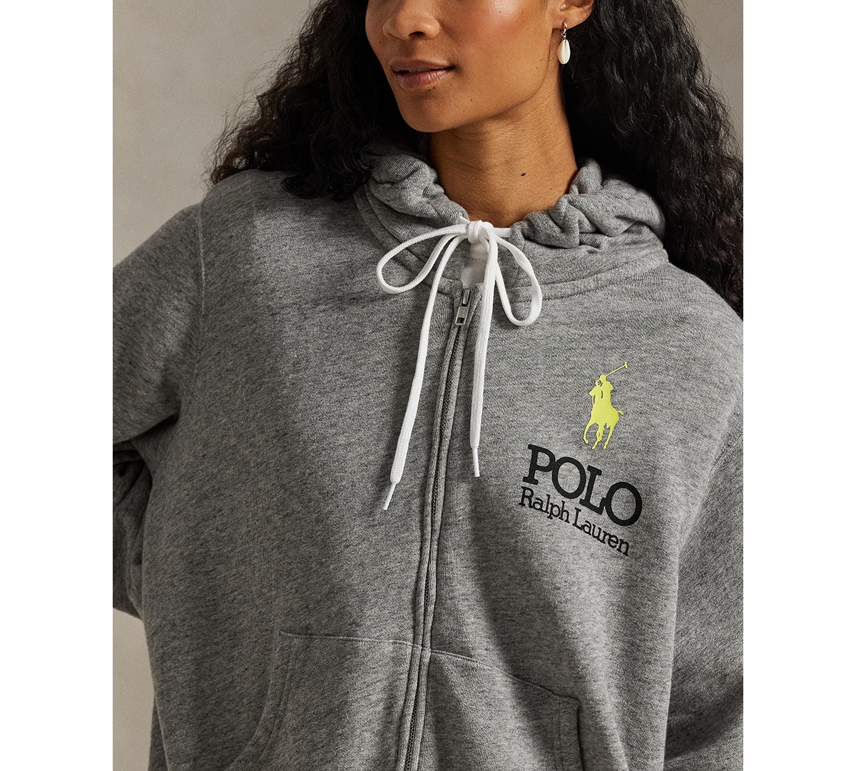Polo Ralph Lauren Women's Big Pony Lightweight Fleece Zip Hoodie Sweatshirt In Gray