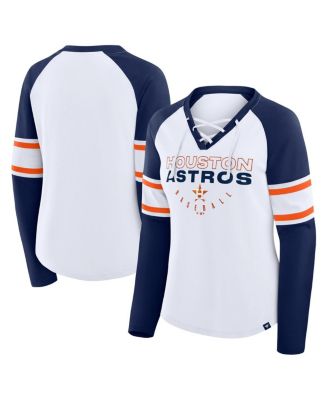 Fanatics - Women's White/Navy Houston Astros Blitz Package Raglan Lace-Up V-Neck Long Sleeve T-Shirt
