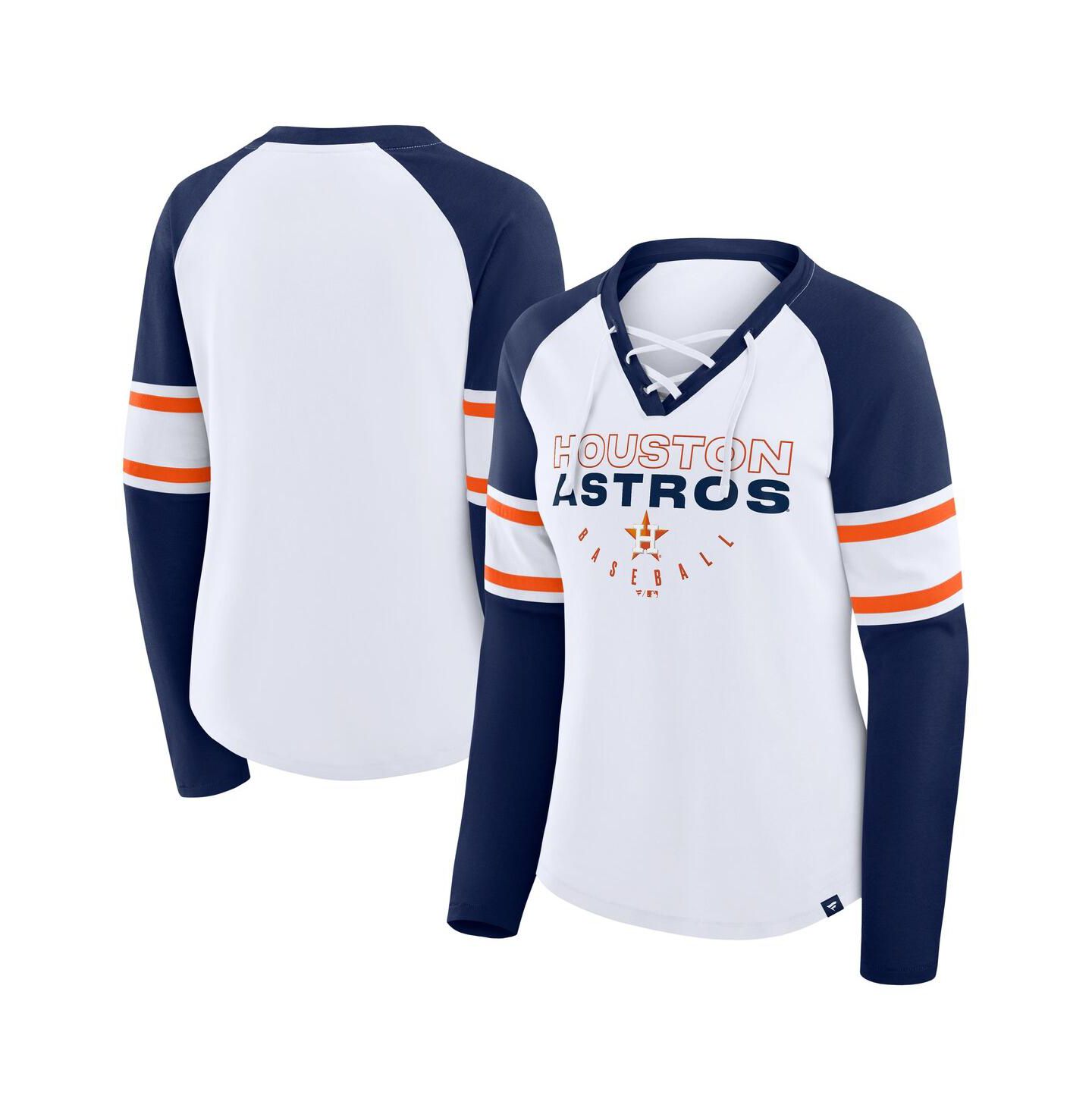 Женская футболка Fanatics White/Navy Houston Astros Blitz Package Raglan Lace-Up V-Neck Long Sleeve — фото 1