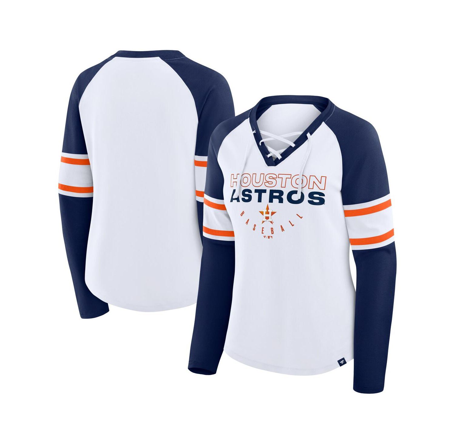 Women's White/Navy Houston Astros Blitz Package Raglan Lace-Up V-Neck Long Sleeve T-Shirt