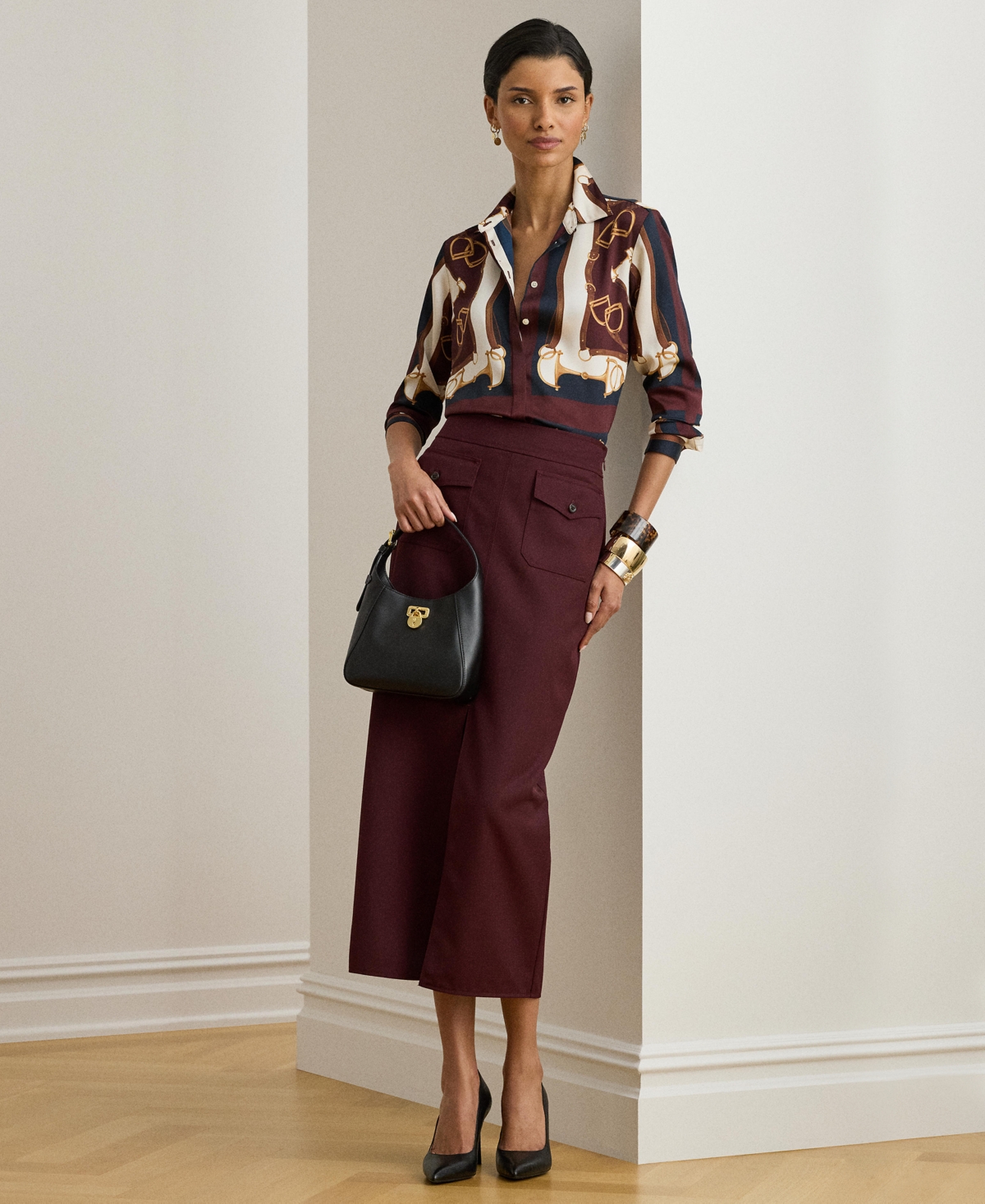 Lauren Ralph Women's Kristy Equestrian Print Button Front Shirt