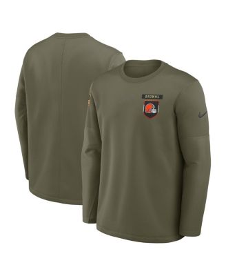 Nike - Men's Olive Cleveland Browns 2025 Salute to Service Sideline Coaches Therma-FIT Long Sleeve Shirt