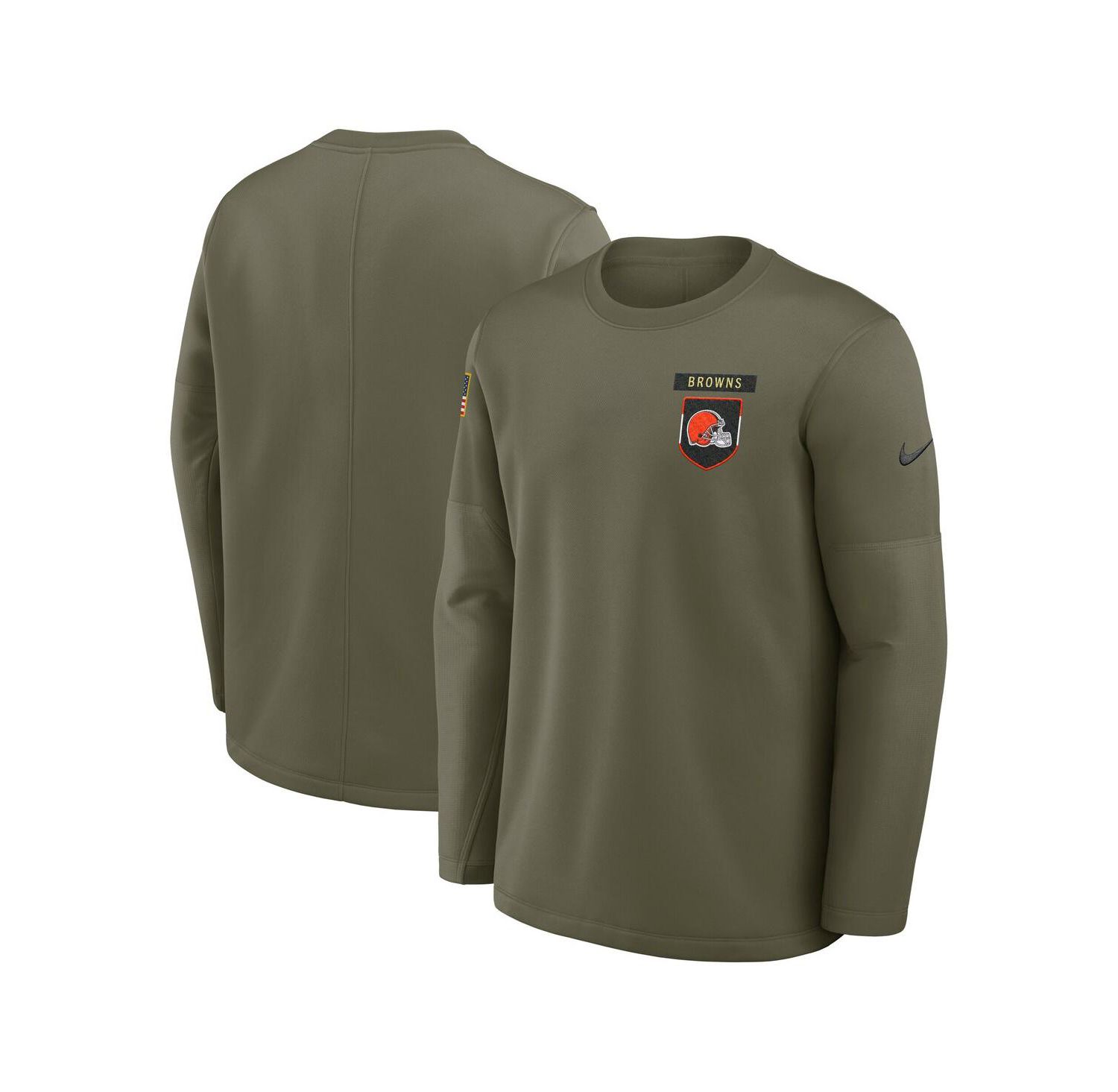 Men's Olive Cleveland Browns 2025 Salute to Service Sideline Coaches Therma-FIT Long Sleeve T-Shirt