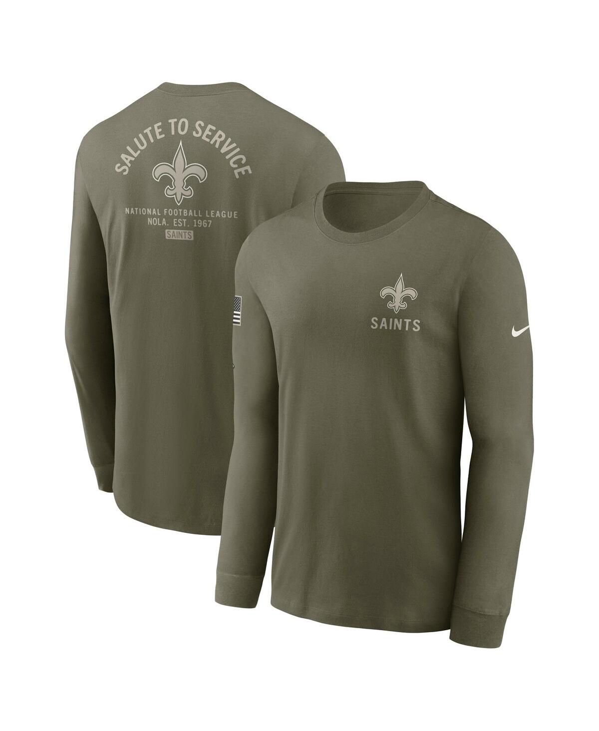 Мужская оливковая футболка с длинным рукавом New Orleans Saints 2025 Salute to Service Sideline