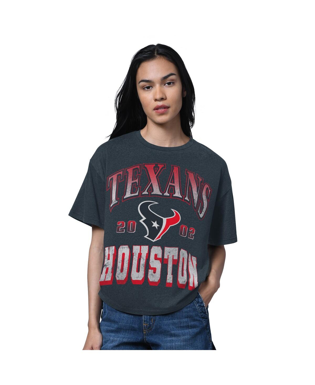 Starter Women's Heather Navy Houston Texans Oversized Hall Of Fame T-shirt In Black