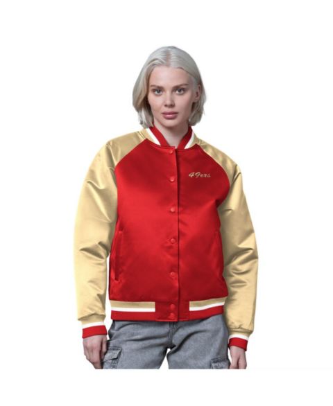 Женские куртки Starter Women's Scarlet/Gold San Francisco 49ers Satin Full-Snap Varsity Jacket