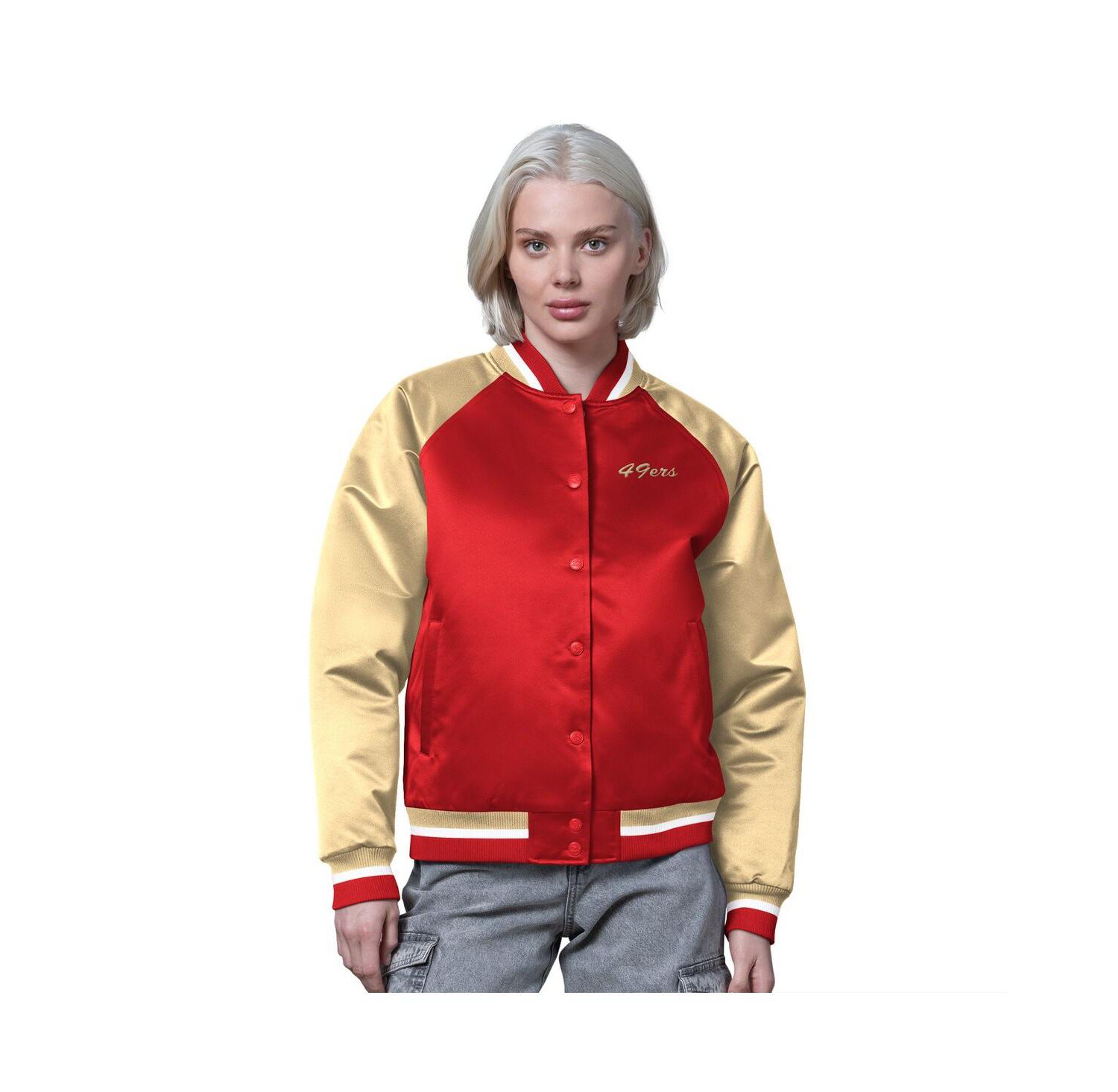 Women's Scarlet/Gold San Francisco 49ers Satin Full-Snap Varsity Jacket