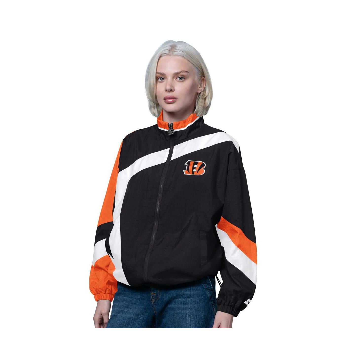 Женская куртка Starter Black/Orange Cincinnati Bengals 1st Quarter Full-Zip Windbreaker — фото 1