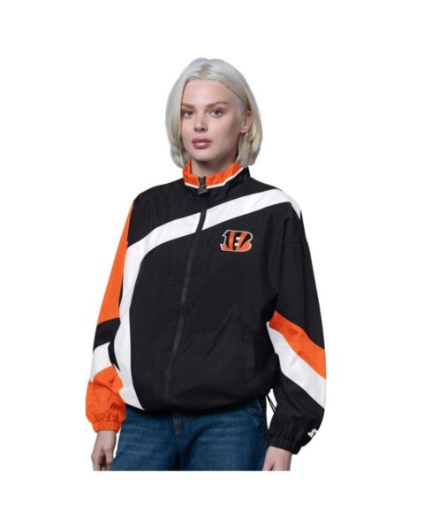 Женские куртки Starter Women's Black/Orange Cincinnati Bengals 1st Quarter Full-Zip Windbreaker Jacket
