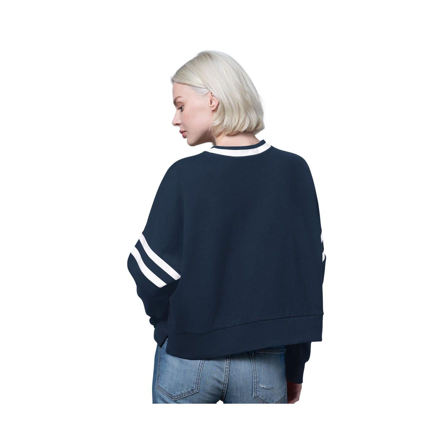 Женский свитшот Starter Navy Dallas Cowboys Rally Drop Shoulder Cropped Sweatshirt — фото 2