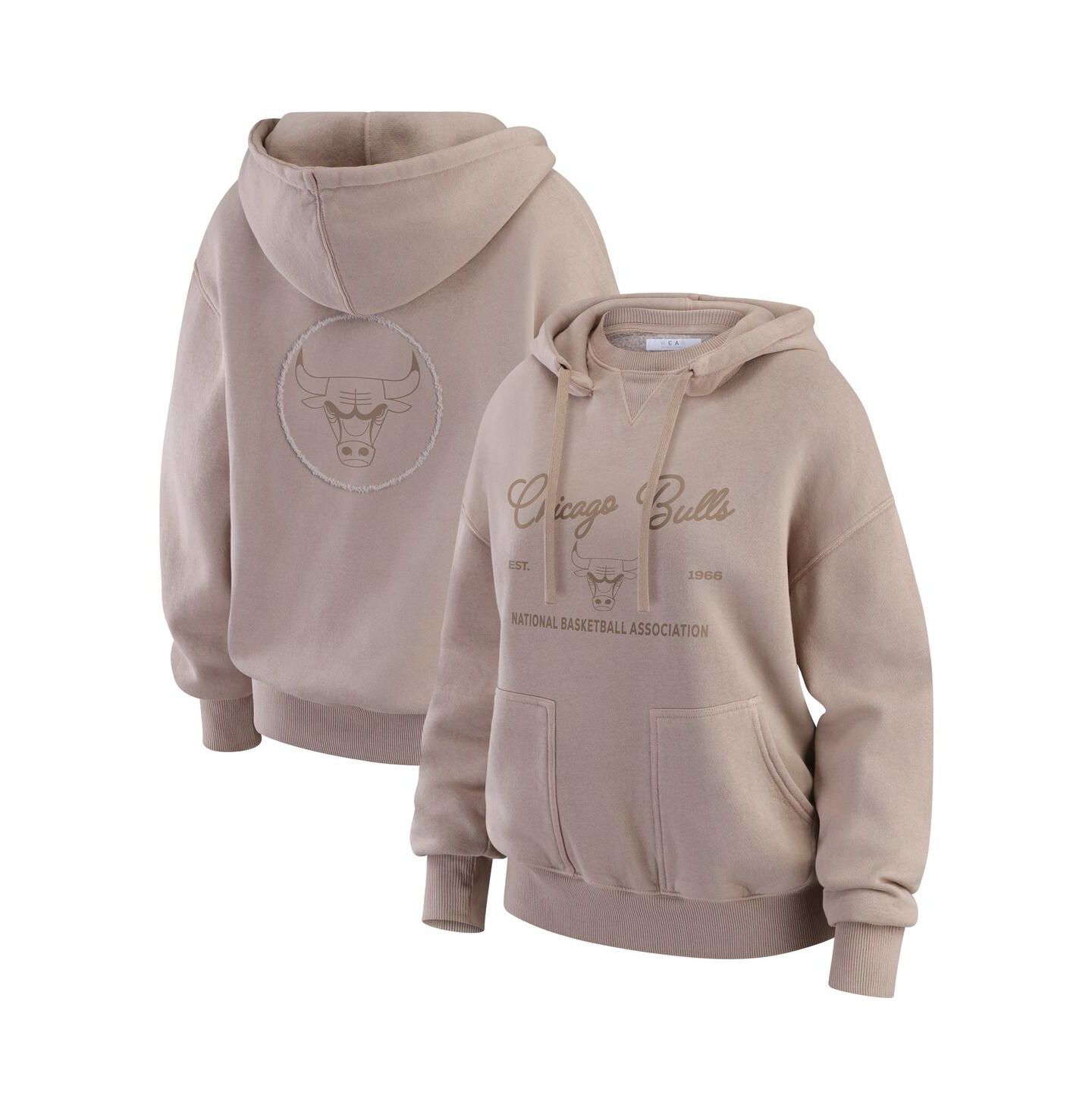 Женское худи WEAR by Erin Andrews Tan Chicago Bulls Washed Pullover Crew Neck — фото 1