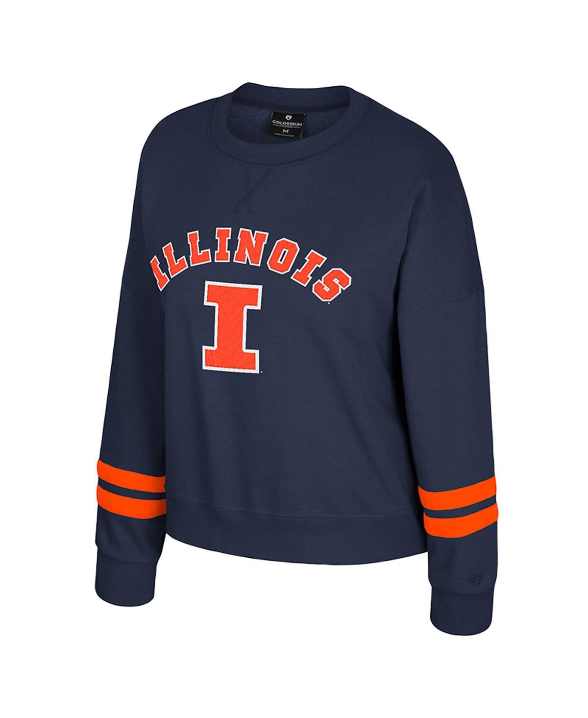 Colosseum Women's Navy Illinois Fighting Illini Splashy Crewneck Fleece Sweatshirt In Blue