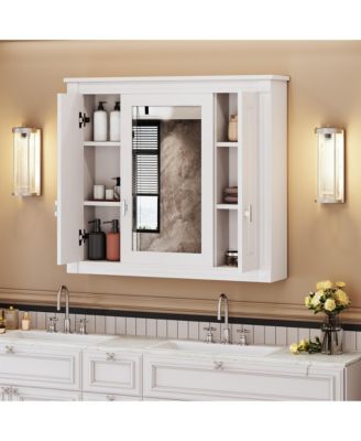 Wall-Mounted Bathroom Cabinet with Mirror and 4 Adjustable Shelves, Bathroom Storage Solution